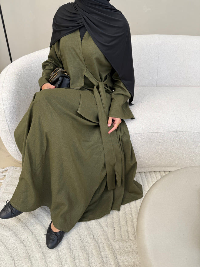 Khaki Linen Wrap Set