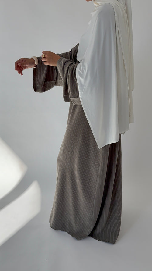 Khaki Linen Stripe abayah