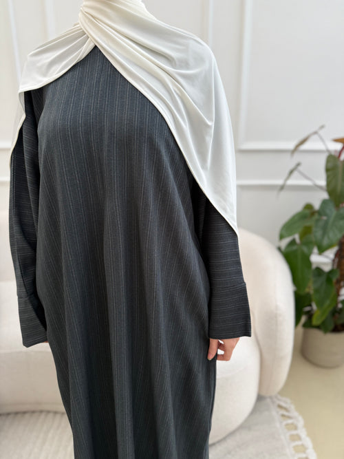 Dark green pinstripe ZIP abayah