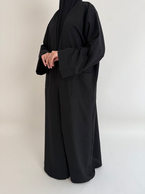 Black textured Open Abayah