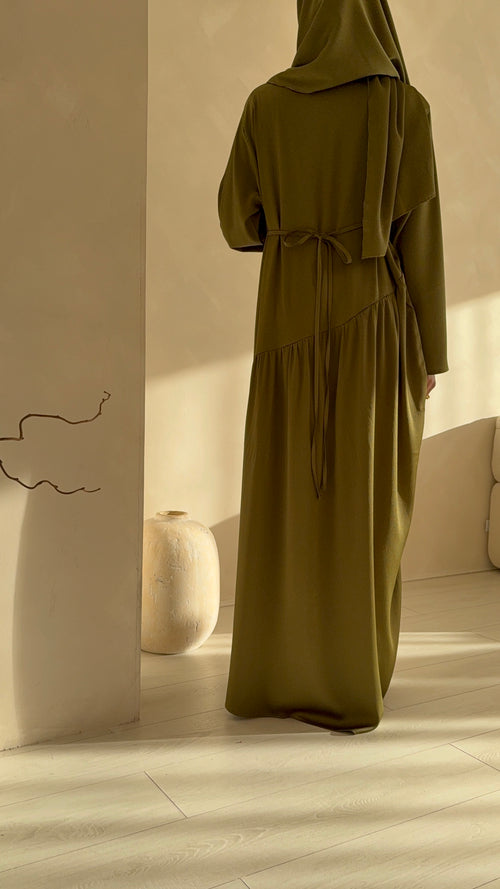 Sahara Satin dress Set: Olive