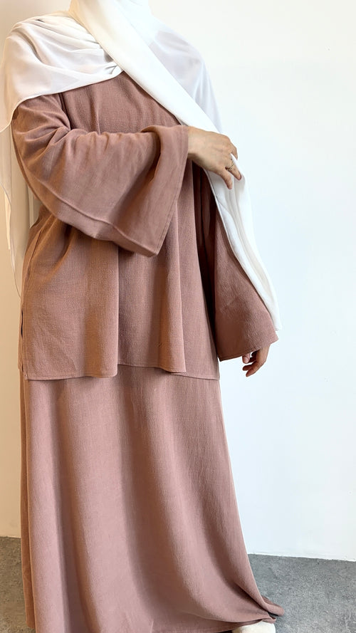 Dusty pink linen co-ord skirt set