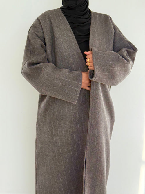 Taupe Stripe Wool Coat abayah