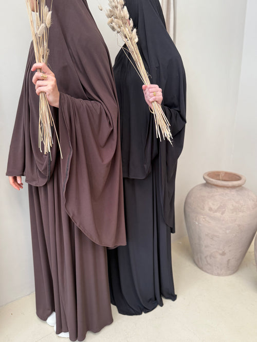 Brown Khimar Skirt Set