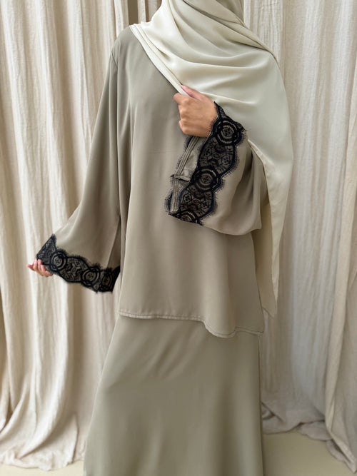Sage Contrast Lace skirt set