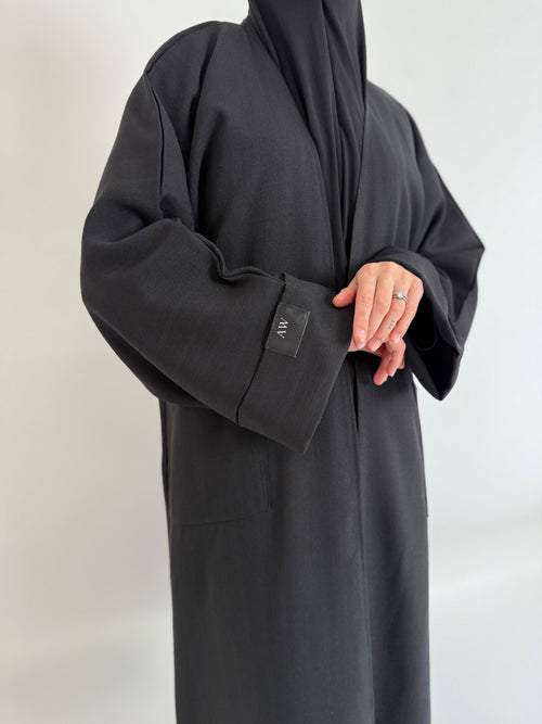 Black textured Open Abayah