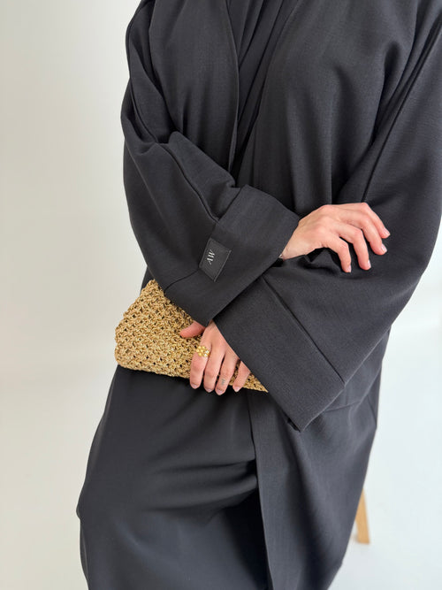 Black textured Open Abayah