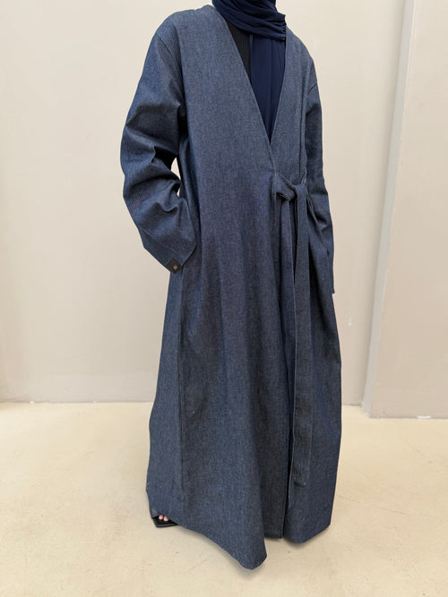 Denim-wrap coat abayah