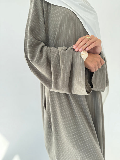 Khaki Linen Stripe abayah