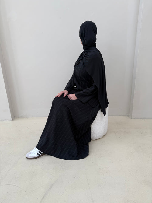 Black striped co-ord skirt set