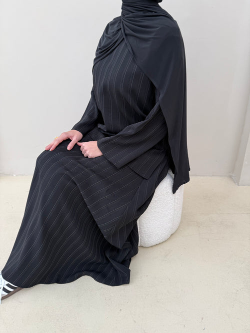 Black striped co-ord skirt set