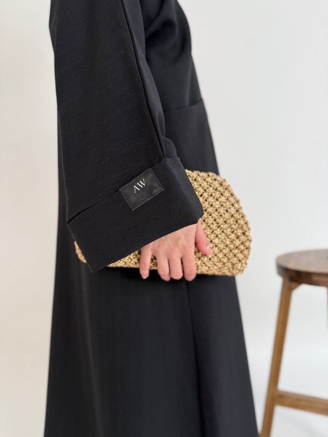 Black textured Open Abayah
