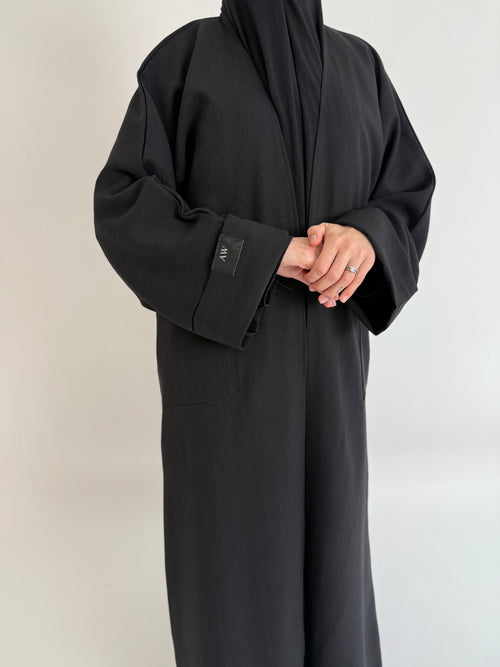 Black textured Open Abayah