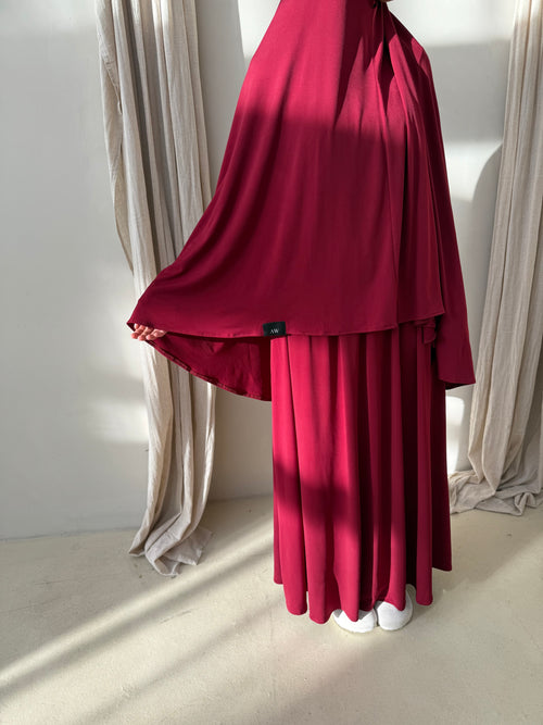 Maroon Khimar Skirt Set
