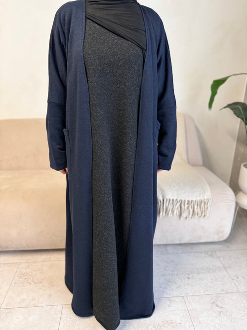 Navy Wool Cardigan abayah
