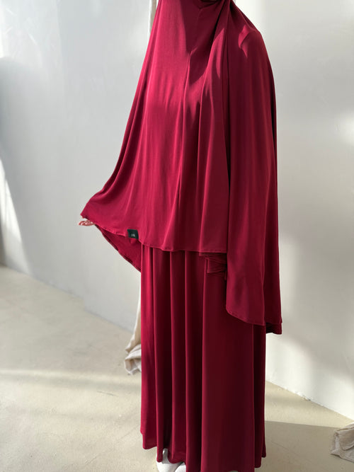 Maroon Khimar Skirt Set