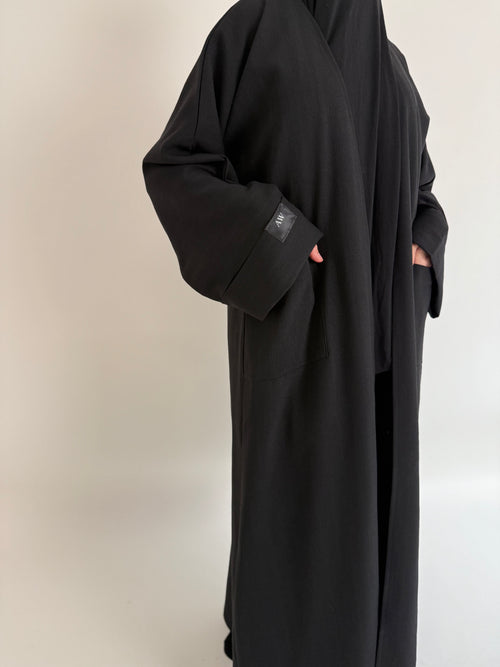 Black textured Open Abayah