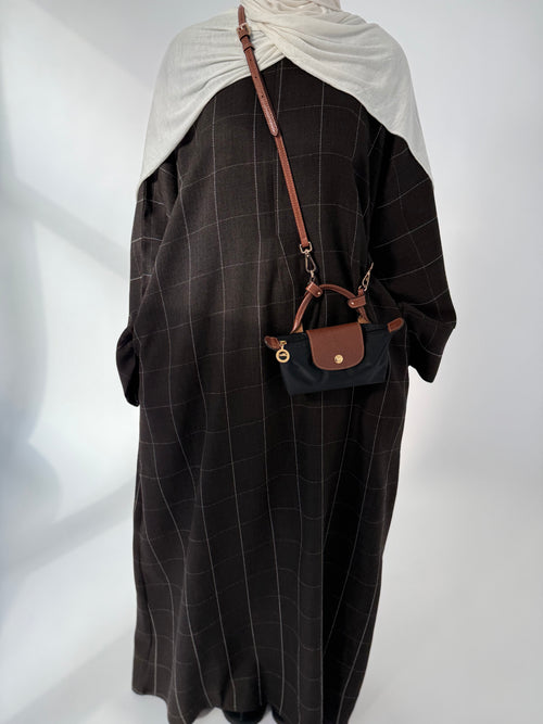 Brown Grid Zip Abayah