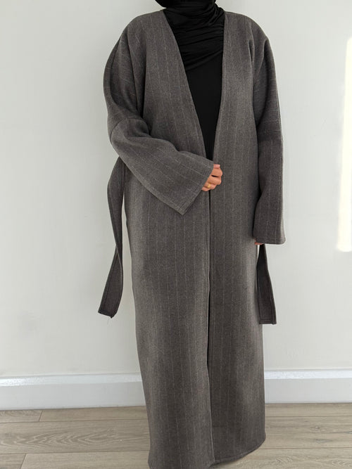 Grey Stripe Wool Coat abayah