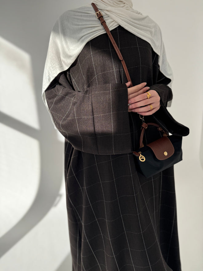 Brown Grid Zip Abayah