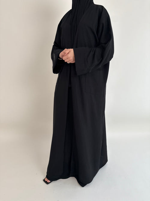 Black textured Open Abayah