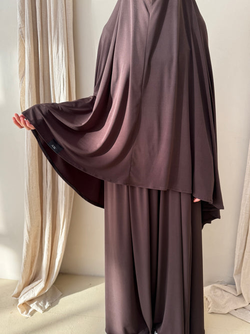 Brown Khimar Skirt Set