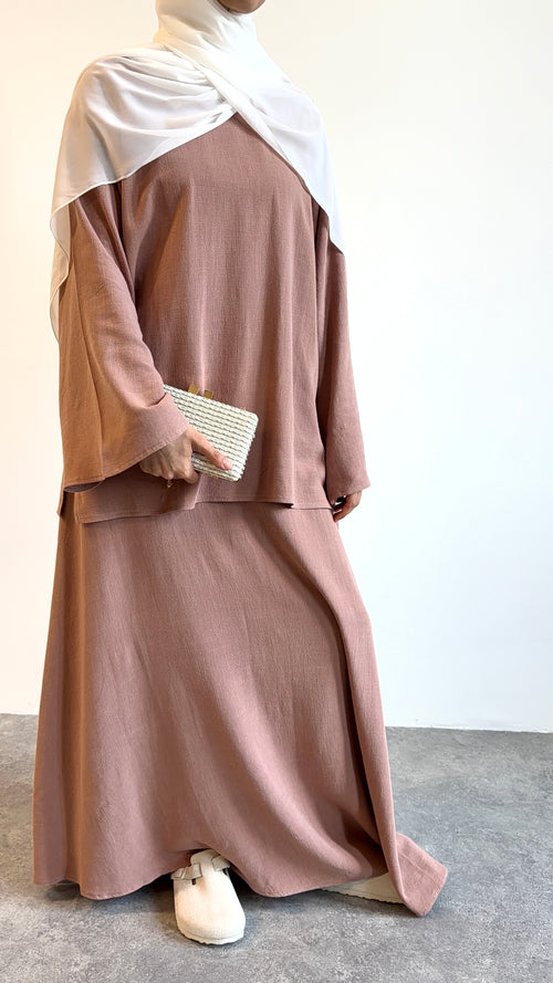 Dusty pink linen co-ord skirt set