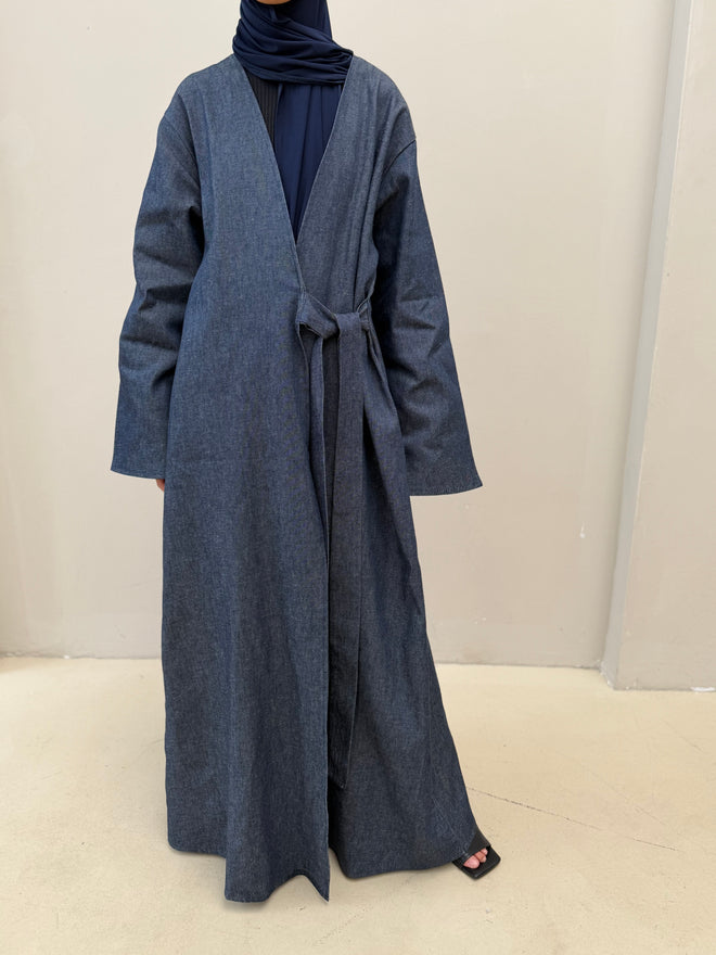 Denim-wrap coat abayah