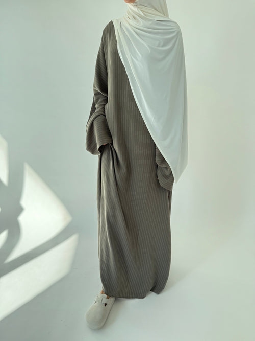 Khaki Linen Stripe abayah