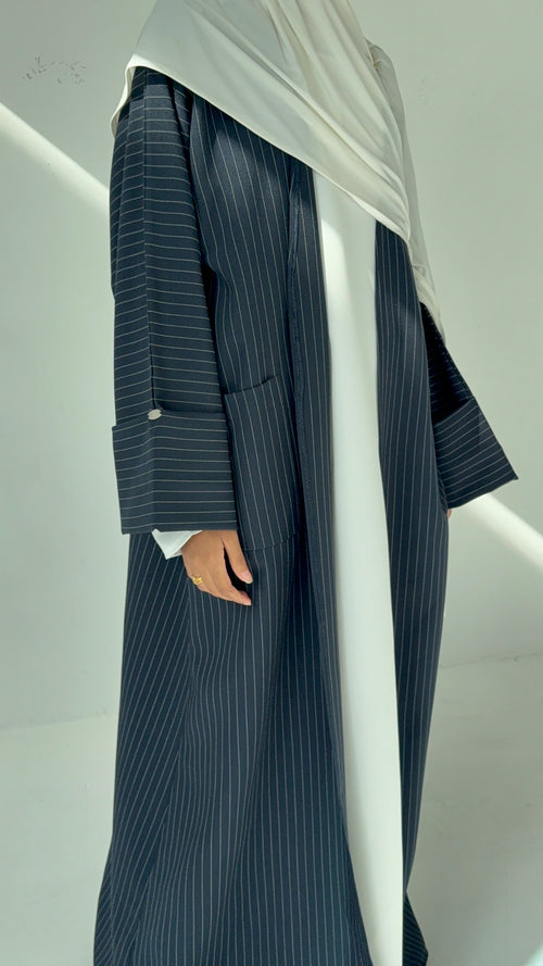 Navy Pinstripe Open Abayah