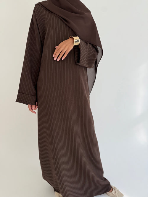 Brown striped narrow sleeve abayah