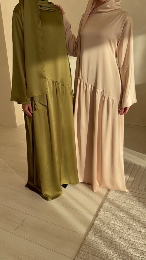 Sahara Satin dress Set: Olive