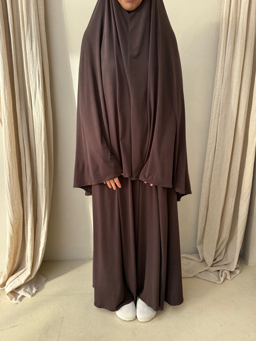 Brown Khimar Skirt Set