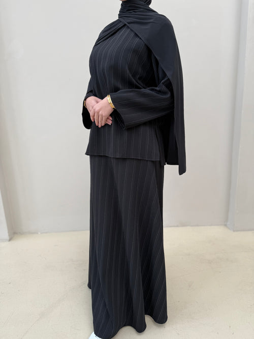 Black striped co-ord skirt set