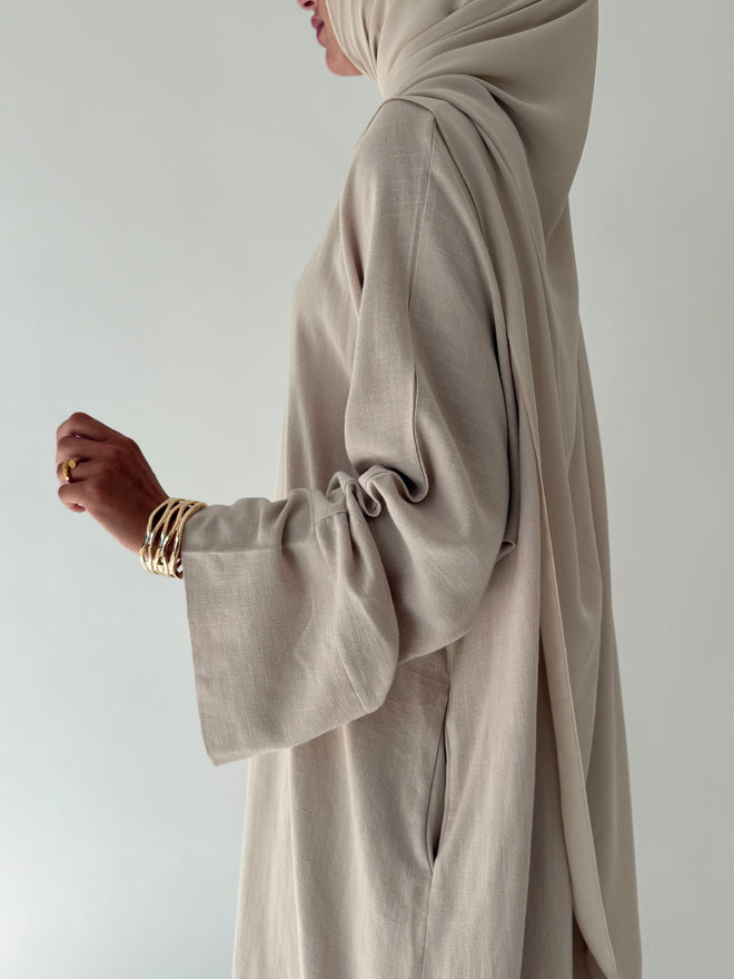 Beige Linen abayah ZIP