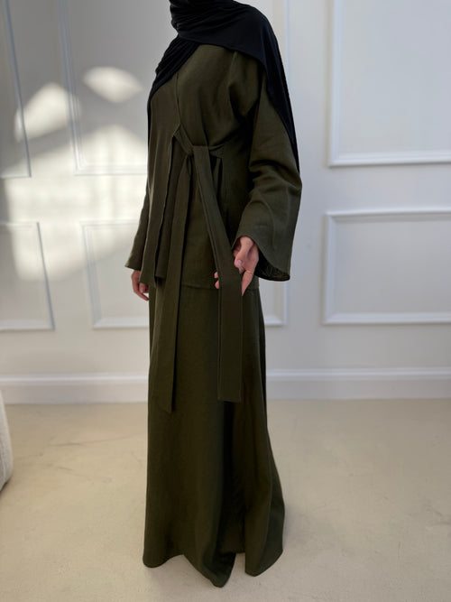Khaki Linen Wrap Set