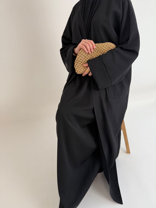 Black textured Open Abayah