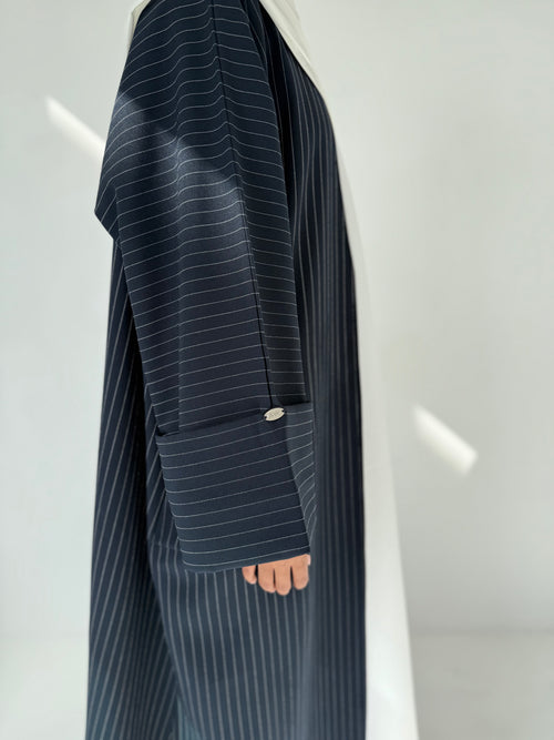 Navy Pinstripe Open Abayah