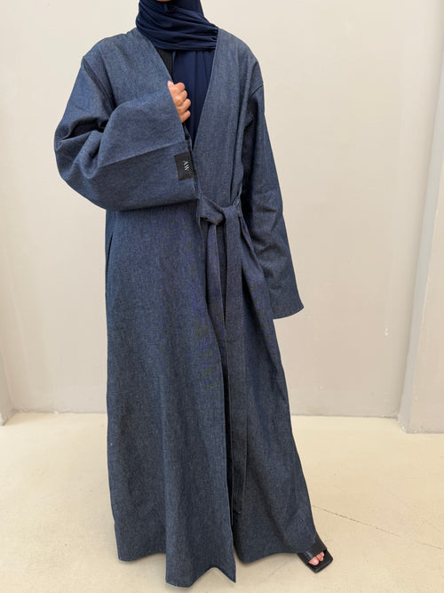 Denim-wrap coat abayah
