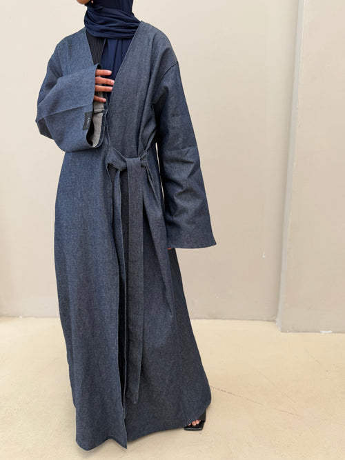 Denim-wrap coat abayah