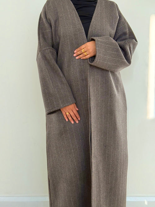 Taupe Stripe Wool Coat abayah