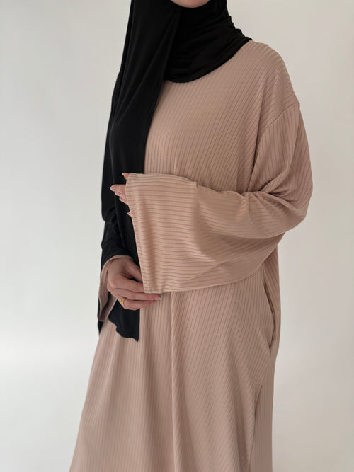 Beige Ribbed Dress