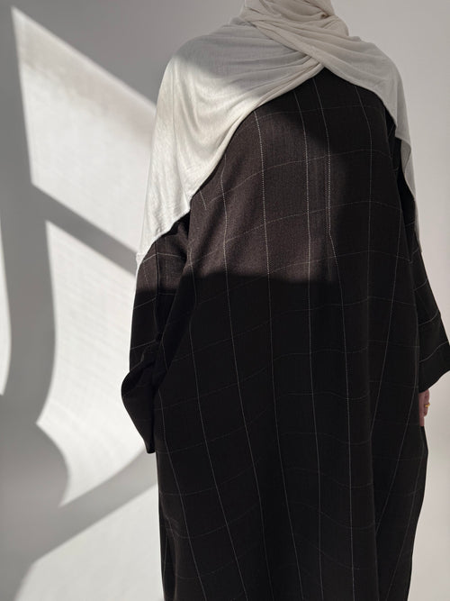 Brown Grid Zip Abayah