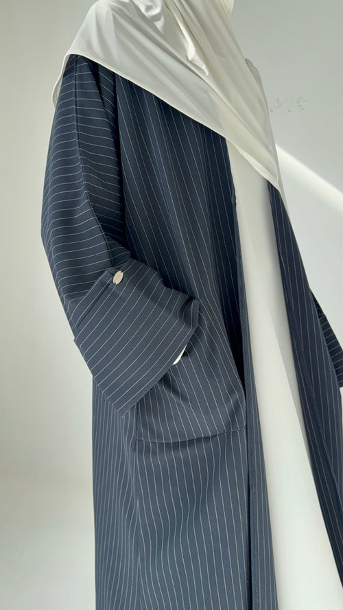 Navy Pinstripe Open Abayah