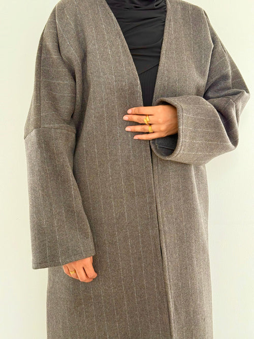 Taupe Stripe Wool Coat abayah
